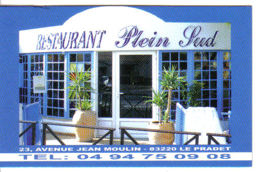 La carte de visite du Restaurant Plein Sud ...
Cliquer pour invertir la carte